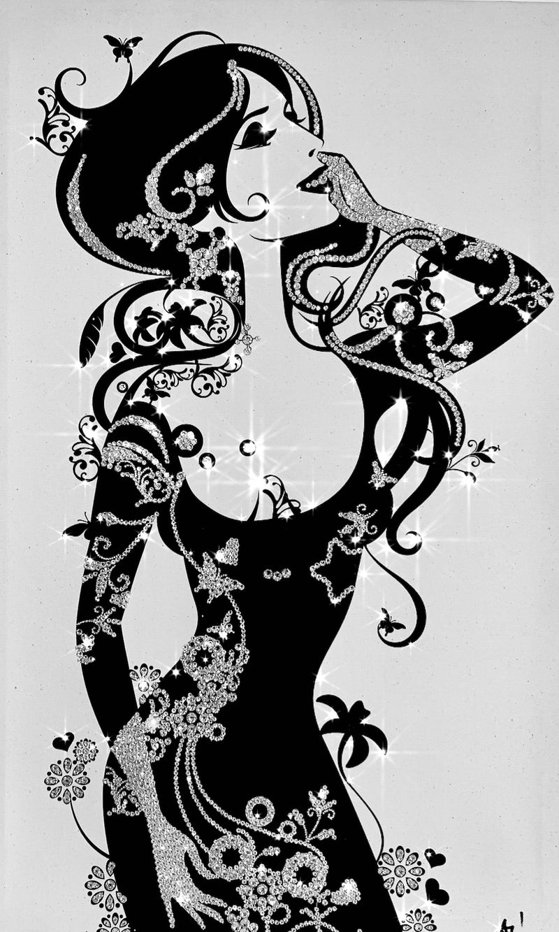 Swarovski crystal-embellished WOMAN IN BLACK DRESS canvas wall art