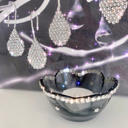 Swarovski crystal-embellished glass FLORAL CANDLE HOLDER silver